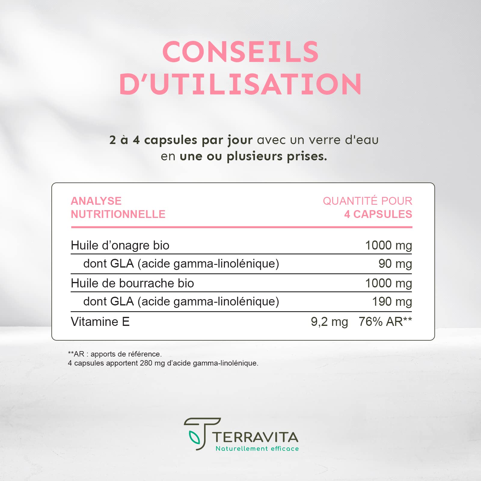 ONAGRE et BOURRACHE | Huiles BIO Première Pression à Froid | 120 Capsules de 500 mg | Hydratation de la Peau en Profondeur | Régulation du Système Hormonal | Label Ecocert | Made in France | Terravita