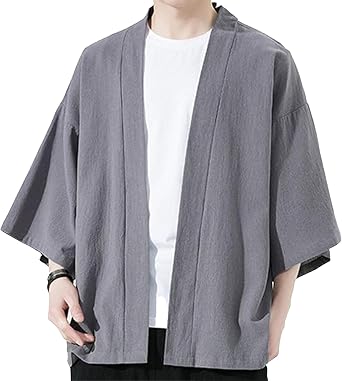 FJLTDCP Summer Clothing, Mens Japanese Cardigan, 3/4 Sleeves, Cardigan, Coat, Plain, Japanese Style, Fashionable, Solid Color, Shirt, Lightweight, Breathable, Summer, Spring, Autumn, Air Conditioning