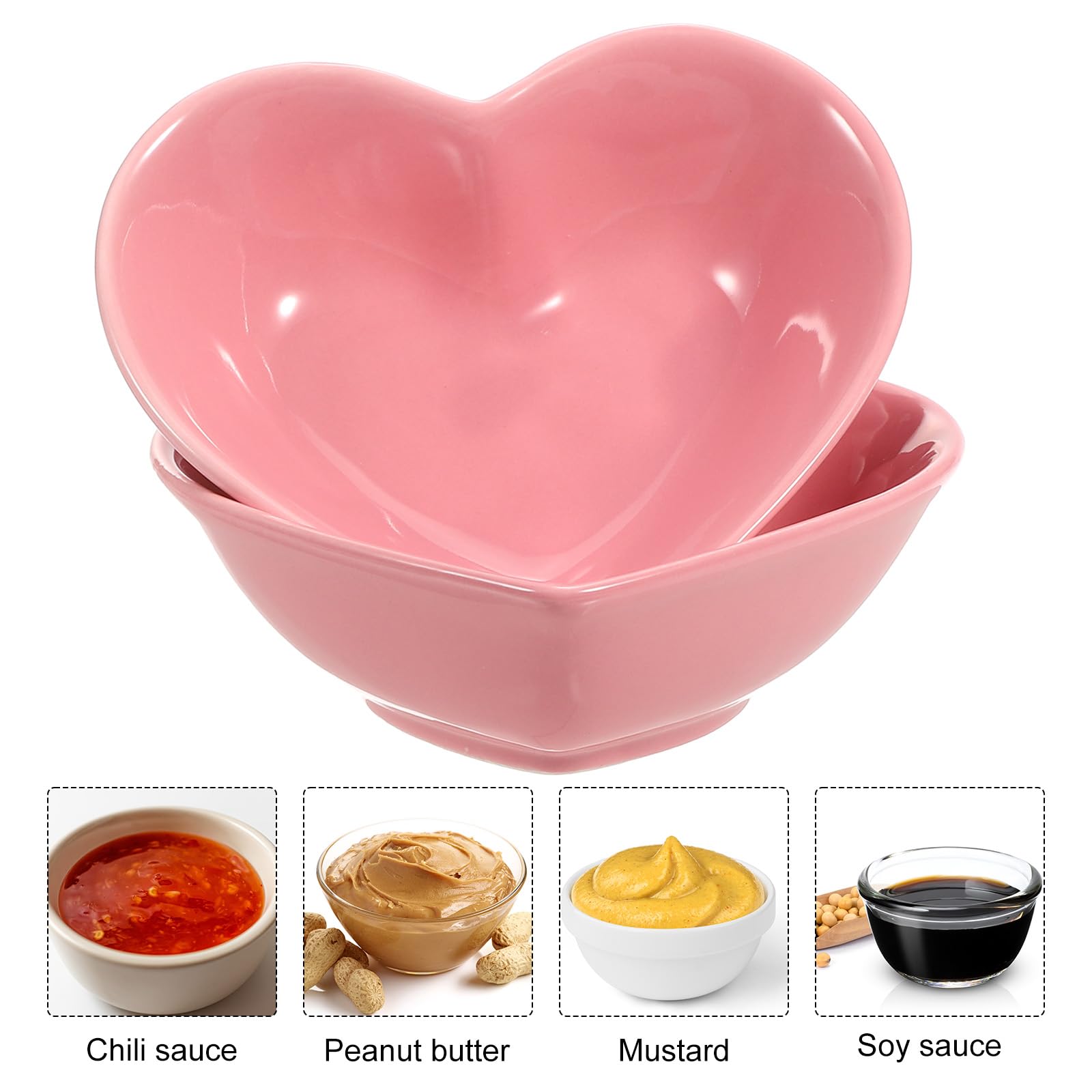 QUARKZMAN Cuenco De Cerámica En Forma De Corazón Rosado, Juego De 6 Platos De Porcelana De 5 Pulgadas, Platos Pequeños Para Aperitivos Y Salsas Para Cocina Hogar Boda Fiesta Restaurante