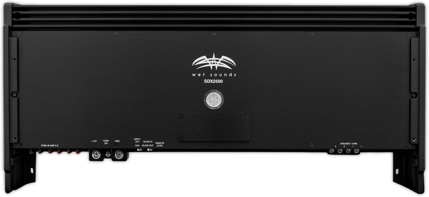 Wet Sounds Sinister-SDX2500 amplifier, rear view with connections