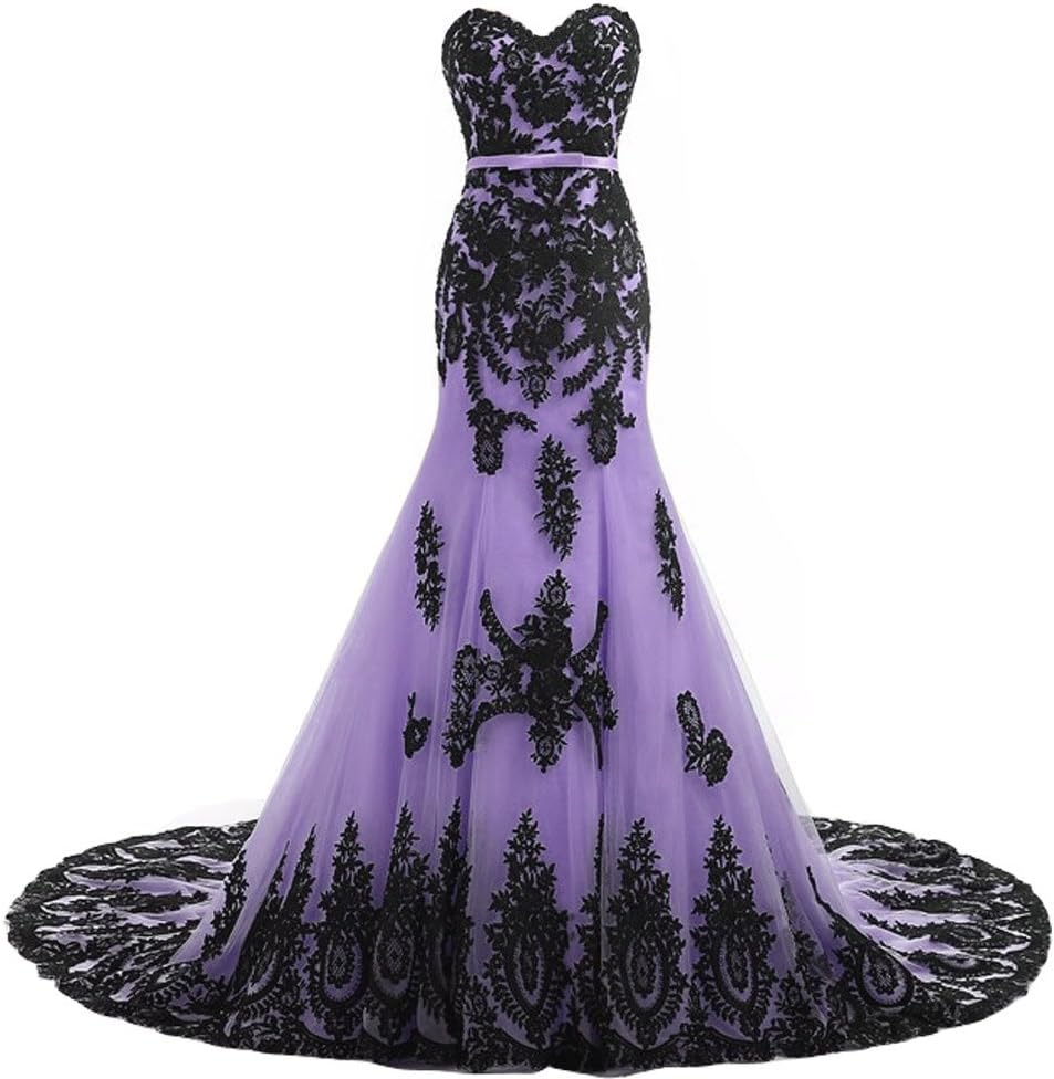 Kivary Long Mermaid Black Lace Vintage Gothic Prom Dress Wedding Evening Gown