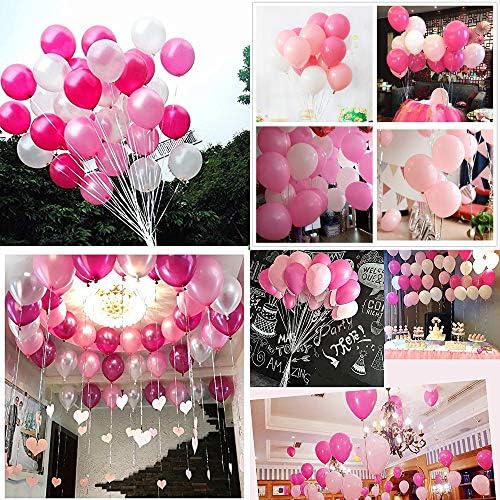 100 Premium Helium Balloons - 12 / 30cm White and Pink and Fuchsia Thick Latex Balloons of 2,8g. Party Decorations and Accessories for Birthday, Baby Shower or Wedding