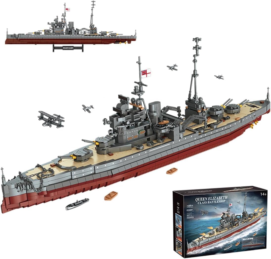 KeKeDuo Queen Elizabeth Class Battleship Modell Bausteine Set, 2277 Klemmbausteine WWII Schlachtschiff ModellBausatz MOC Groß Militär Kriegsschiff Bauset Kompatibel mit Großen Marken