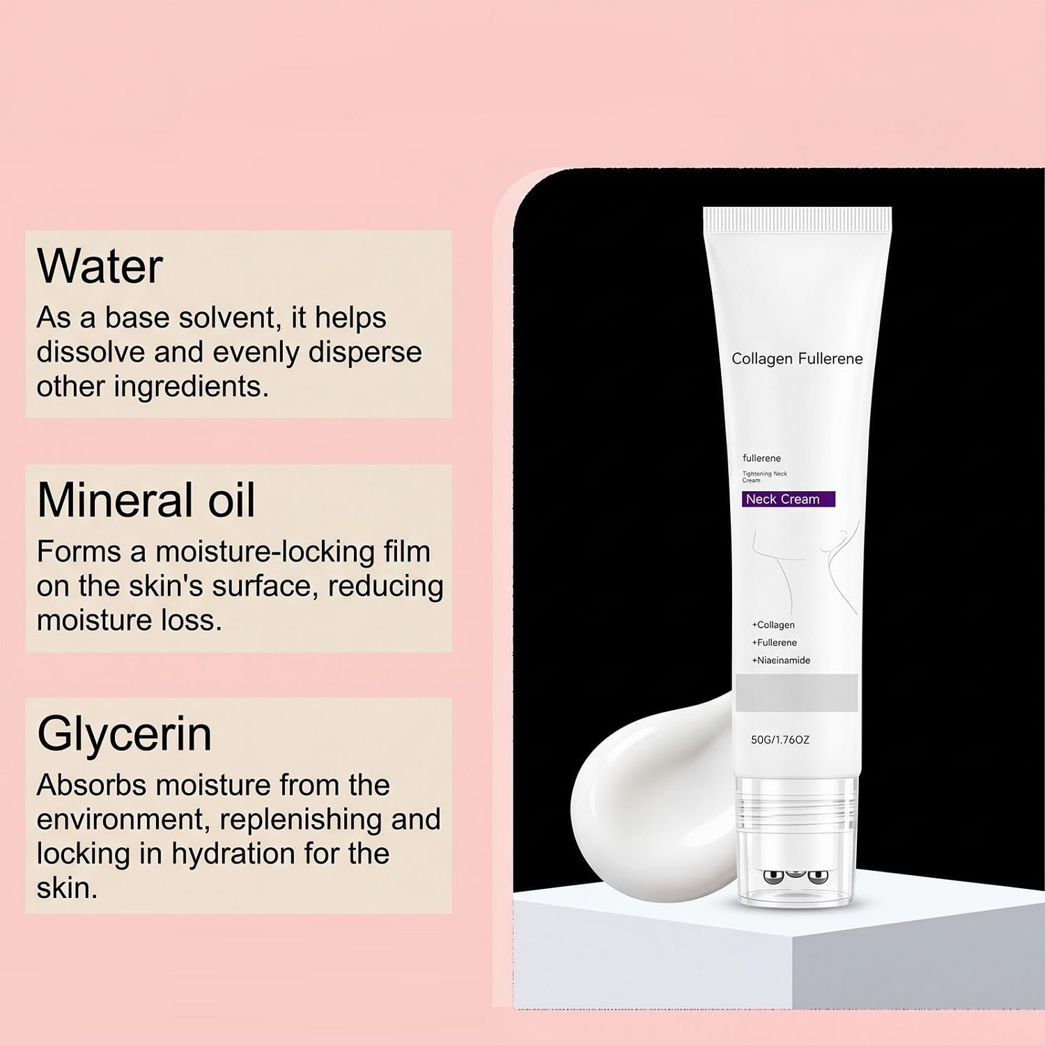 Magic Collagen Fullerene Neck Cream, Tighten and Lift Firming Neck Cream for Crepey Skin, Collagen Neck Cream with Five Rollers, Reduces Wrinkles and Double Chin,2Pcs