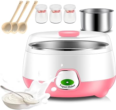 Automatic Yogurt Maker, 800ml Yogurt Maker with 3pcs 100ML Glass Jars and 1 Stainless Steel Liner, Constant Temperature Yoghurt Machine for Home Organic Yogurt, Cheese Maker, Natto Maker