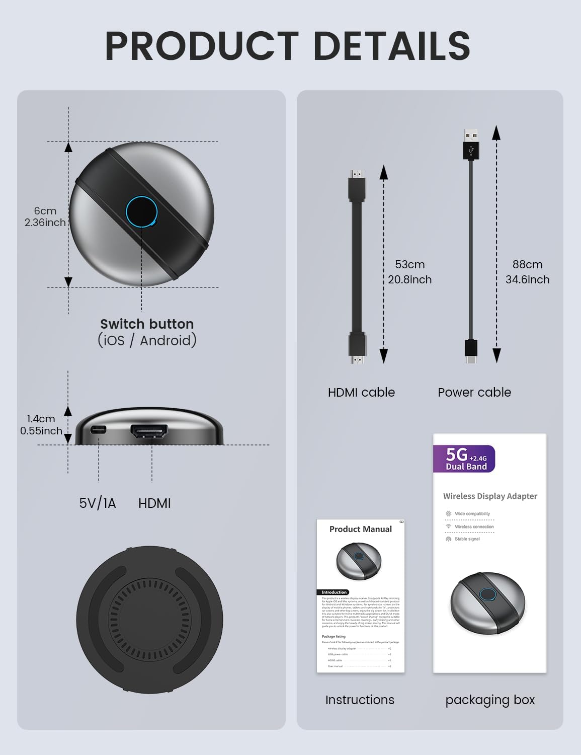 BARPENOY Wireless HDMI Display Adapter, Used for Streaming Video/Audio from Laptop, PC, Smartphone to high-Definition TV/Projector, No Setup, No Application, Support Android/iOS/Windows and MacOS