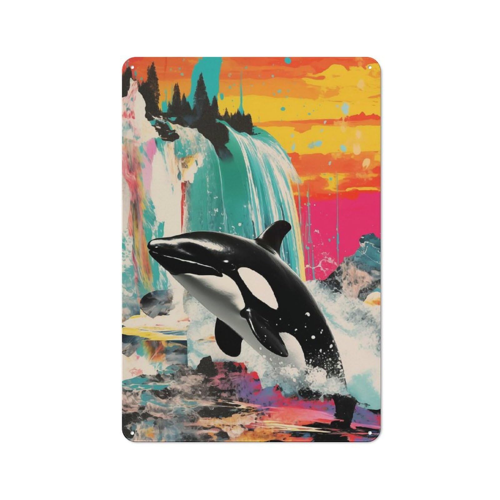 Junmoney Orca Whale Killer Collage Garage Style Decorative Metal Plaque 30X20cm, Garage Wall Decor For Workshop, Basement, Shed Or Games Room