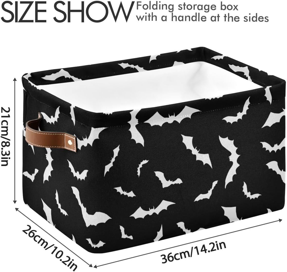 Halloween Black Bat Storage Basket Fabric Kitchen Baskets Spooky Happy Halloween Open Home Storage Bins Boxes Foldable Organizer Bag for Baby Cloth Pet Toy Book Shelf Closet Baskets 16×12×8 Inches
