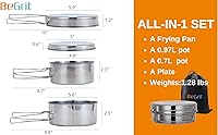 Vista 2 de BeGrit Mochilero Camping Cookware Mini Picnic Camping Cooking Mess Kit con Olla y Pan Set para Senderismo