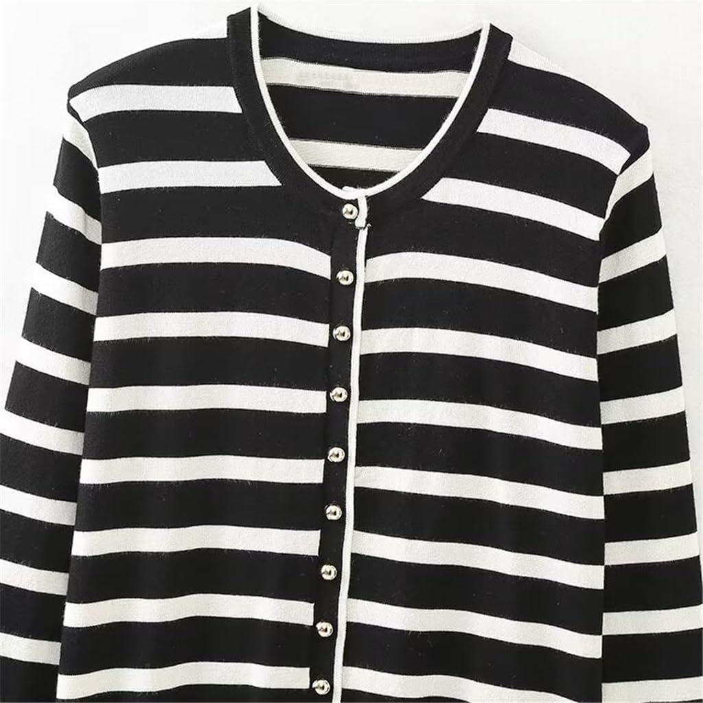 Women's Fall and Winter Single-Breasted V-Neck Striped Color Clashing Women's Knitwear