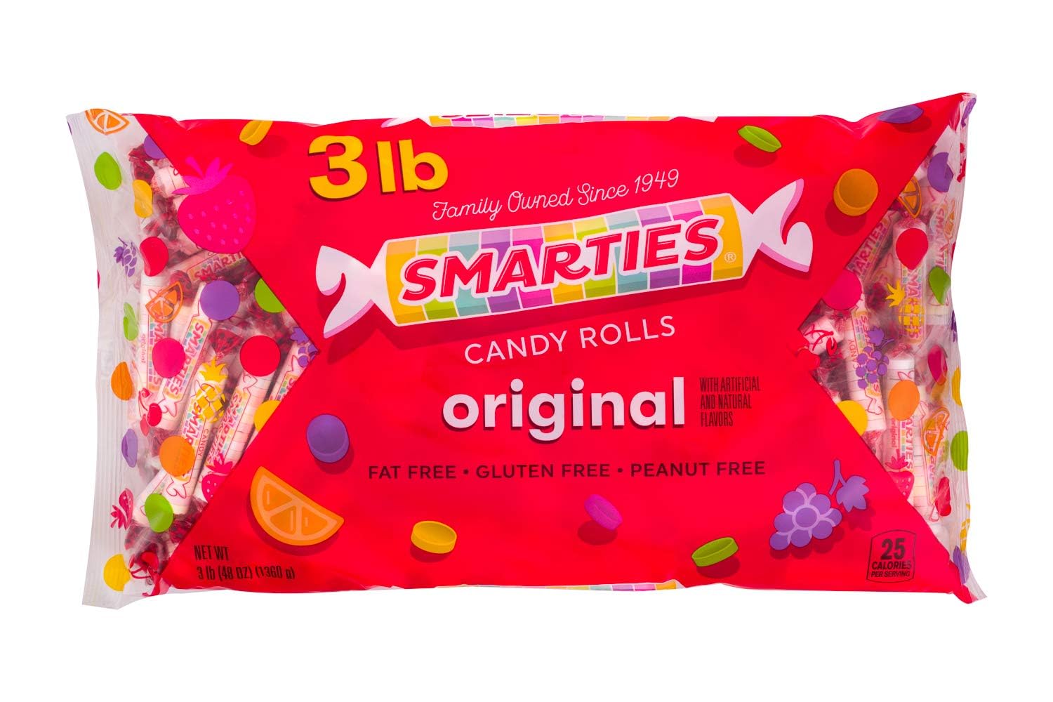 Smarties Candy Bulk Rolls Original Flavor - Gluten & Vegan Free - Classic Sweetness From Family Owned Company Since 1949, Peanut Free & Dairy Free - Perfect Halloween Candy - 180 count, 3 lb Bag