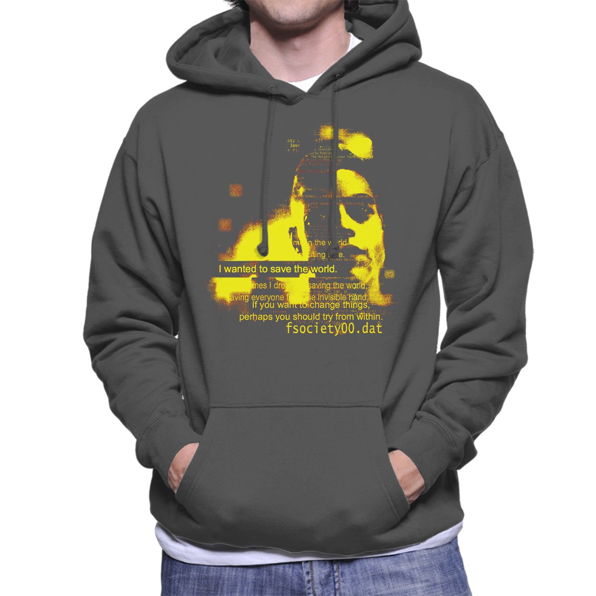 Cloud City 7 Save The World Mr Robot Men's Hooded Sweatshirt Charcoal