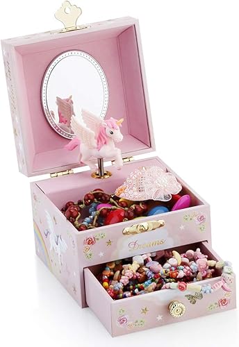 Miniatura 3 de RR ROUND RICH DESIGN Kids Musical Jewelry Box for Girls with Drawer and Jewelry Set with Mysterious Unicorn - Over the Waves Tune Pink