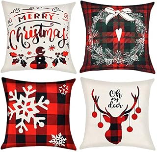 VGOODALL Christmas Pillow Covers, 4 PCS 18 Christmas Sofa Throw Pillow Case Random Style