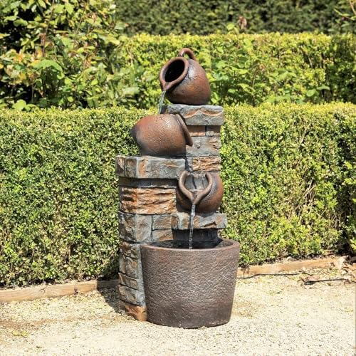 Primrose H75.5cm Evora Cascading Tiered Bowls Water Feature With Lights Outdoor Garden Fountain