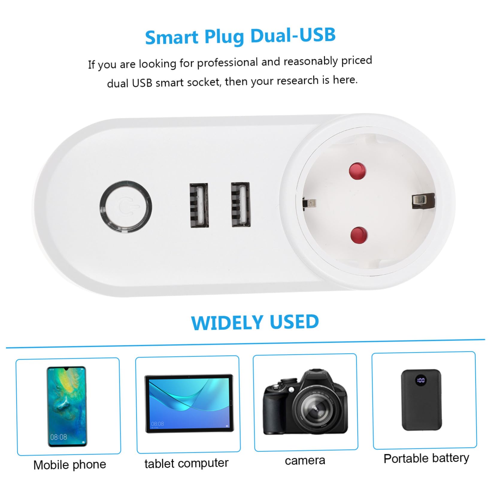 Enchufe Inteligente Wifi Doble USB 220v, 16a, Control Remoto | Blanco Abs-pc, Salida USB 5v/2, 1a, Uso Doméstico para Personas Movilidad Reducida