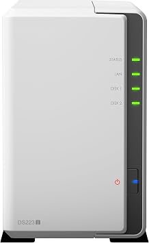 Synology DS223j 2-Bay Diskstation NAS (Realtek RTD1619B 4-Core 1.7 GHz 1GB DDR4 RAM 1xRJ-45 1GbE LAN Port) 4TB Bundle with 2 x 2TB Seagate IronWolf NAS HDDs (ST2000VN003)
