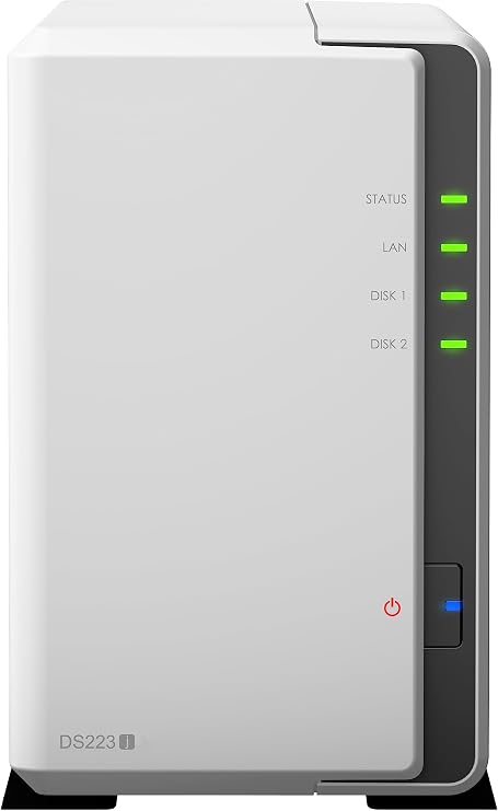Synology DS223j 2-Bay Diskstation NAS (Realtek RTD1619B 4-Core 1.7 GHz 1GB DDR4 RAM 1xRJ-45 1GbE LAN Port) 4TB Bundle with 2 x 2TB Seagate IronWolf NAS HDDs (ST2000VN003)