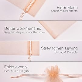 Akstore 50Pcs 3.15x4(8x10cm) Sheer Drawstring Organza Jewelry Pouches Wedding Party Christmas Favor Gift Bags (Champagne, 3x4)