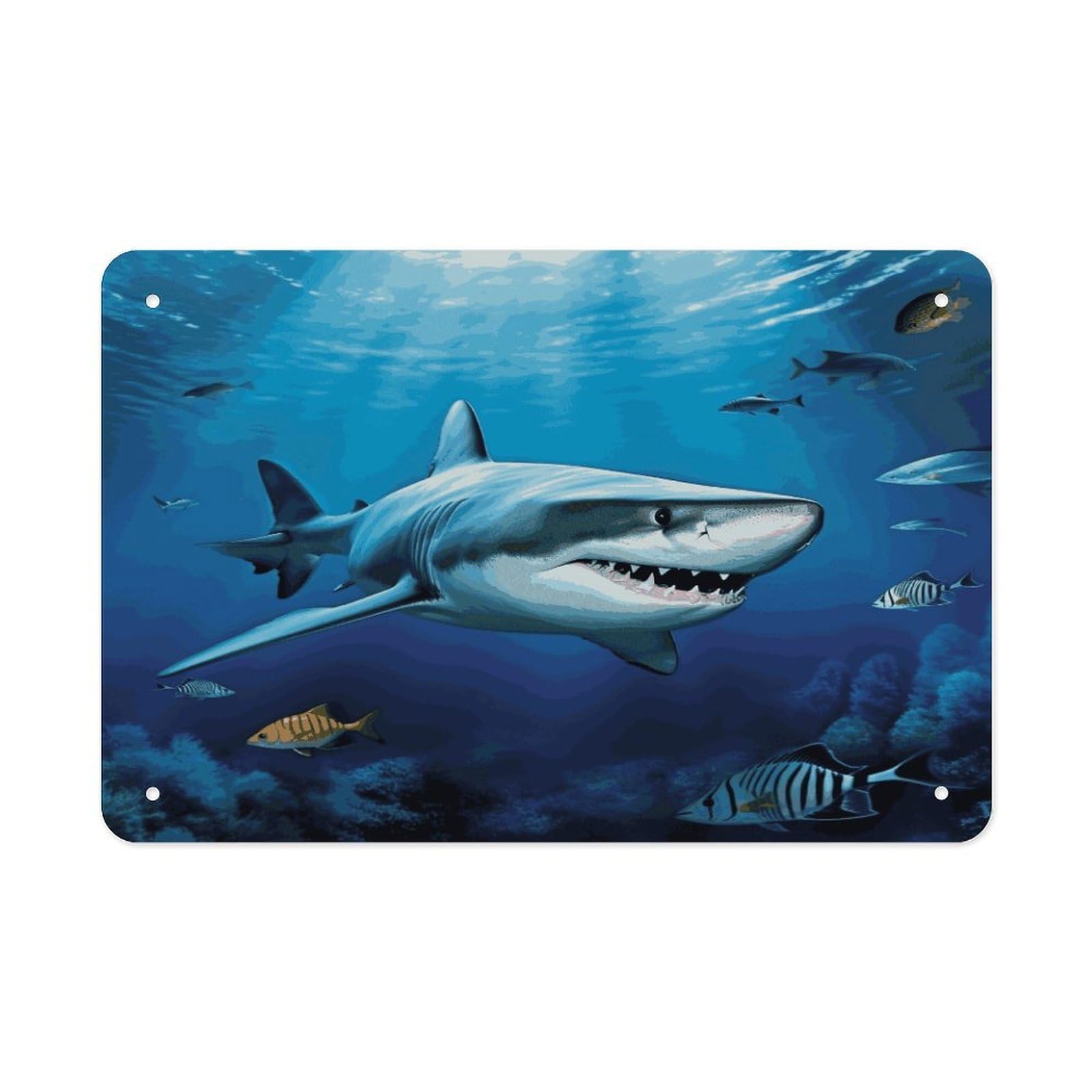 Fekiloot Style Great White Fish Metal Signs Wall Art Tin Sign