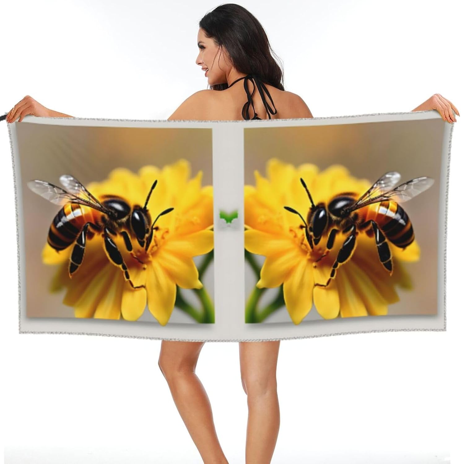 Honey Bee and Flower Quick Drying Bath Towel,Microfibre Soft Large Bath Towel,Highly Absorbent Dry Quickly Bath Sheet