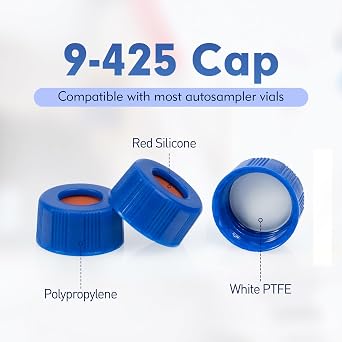 ALWSCI 2ML Polypropylene Vials, 9mm Short Thread Vial with Micro Volume 300L, Blue Screw Cap with Hole, WhitePTFE&Red Silicone Septa, for Ion Chromatography, 100 of Pack