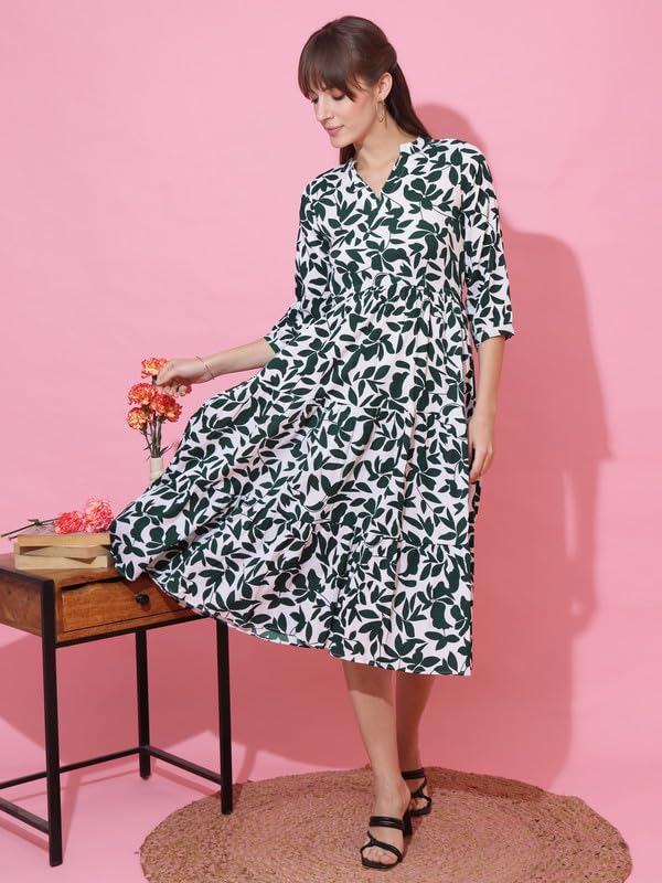 Image of Sheetal Associates Women's Casual 3 /4 Sleeve Crepe Fit and Flare Dress| Comfortable Relaxed Fit Summer Party Dress