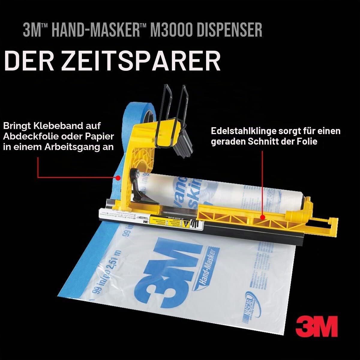 3M Pro Hand-Masker AMF99 Advanced Abdeckfolie PROMO PACK, 8 Rollen, 251cm x 27, 4m + M3000 Starter Kit GRATIS, blau