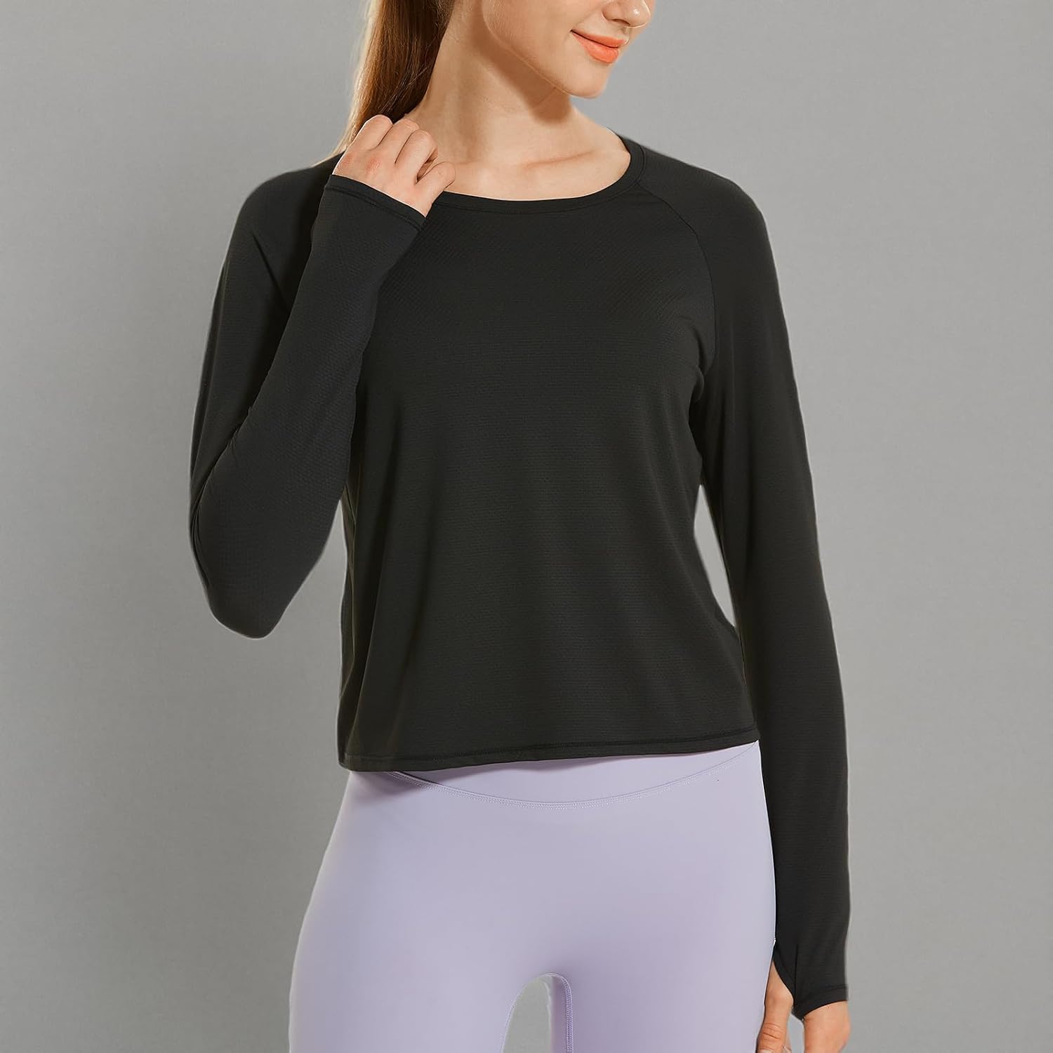 HODOSPORTS Womens Workout Tops Cropped Athletic Shirts Split Back Long Sleeve Gym Active Running Shirt Loose Fit UPF 50+ - Image 6