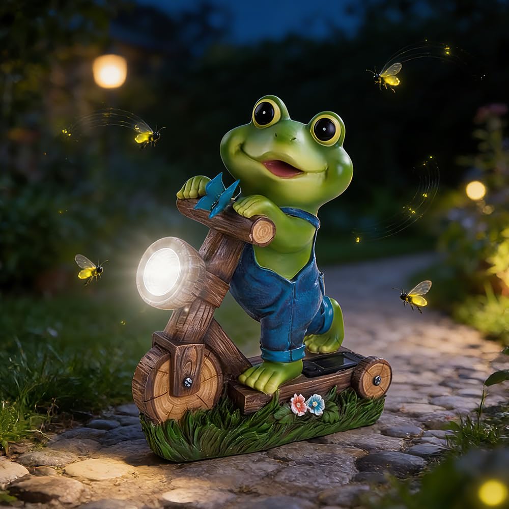 Statue solaire de grenouille pour jardin extérieur contre les coins sombres