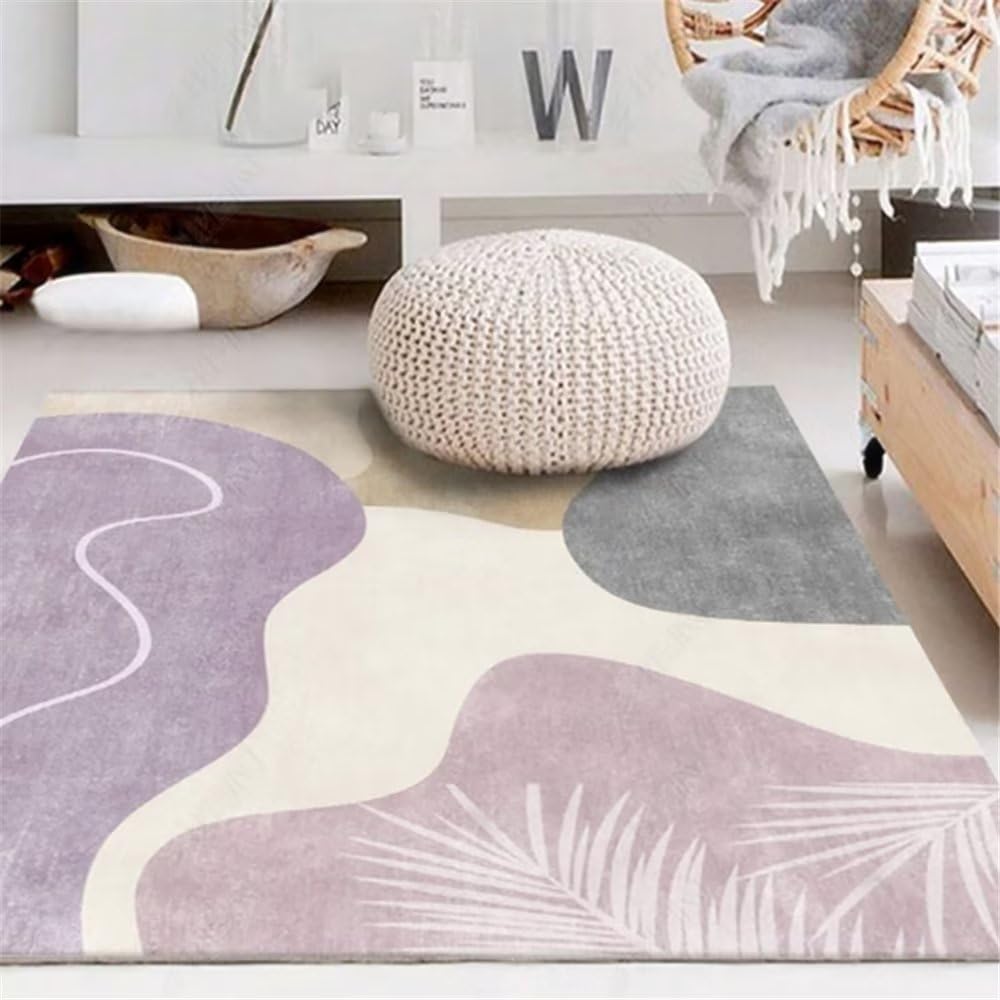 Tapis de salon violet abstrait 120x180cm résistant pour sol usé