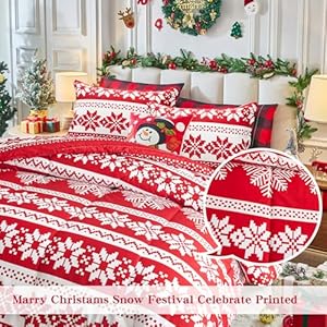 Tititada Christmas Striped Comforter Set Queen Size, 3 Pieces Soft Microfiber Holiday Merry Christmas Warm Bedding Set with Pillow Shams- Snowflake Printed Tititada Christmas Striped Comforter Set Queen Size 3 Pieces Soft Microfiber Holiday Merry Christmas Warm Bedding Set with Pillow Shams Snowflake Printed