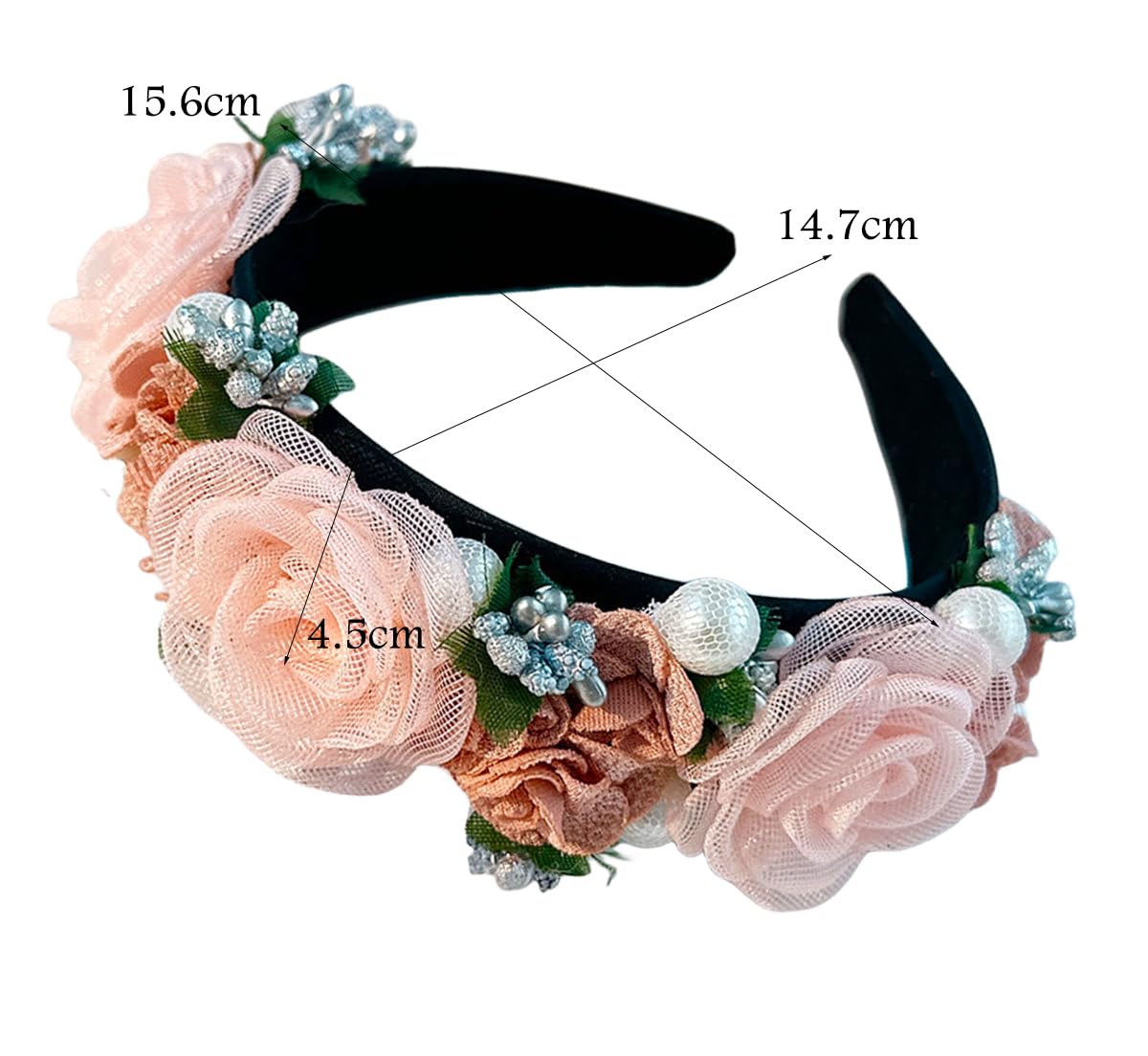 Flower Crown Headband Pearl Rose Flower Headbands for Women Pink Mesh Fabric Hair Band Pink 16116, Pink A - Image 2