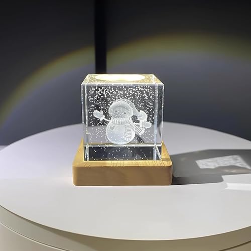 Miniatura 3 de Mini lámpara de luz nocturna de cubo de cristal de 2 pulgadas, decoración grabada con láser 3D, base de madera, control remoto, modelo de varios