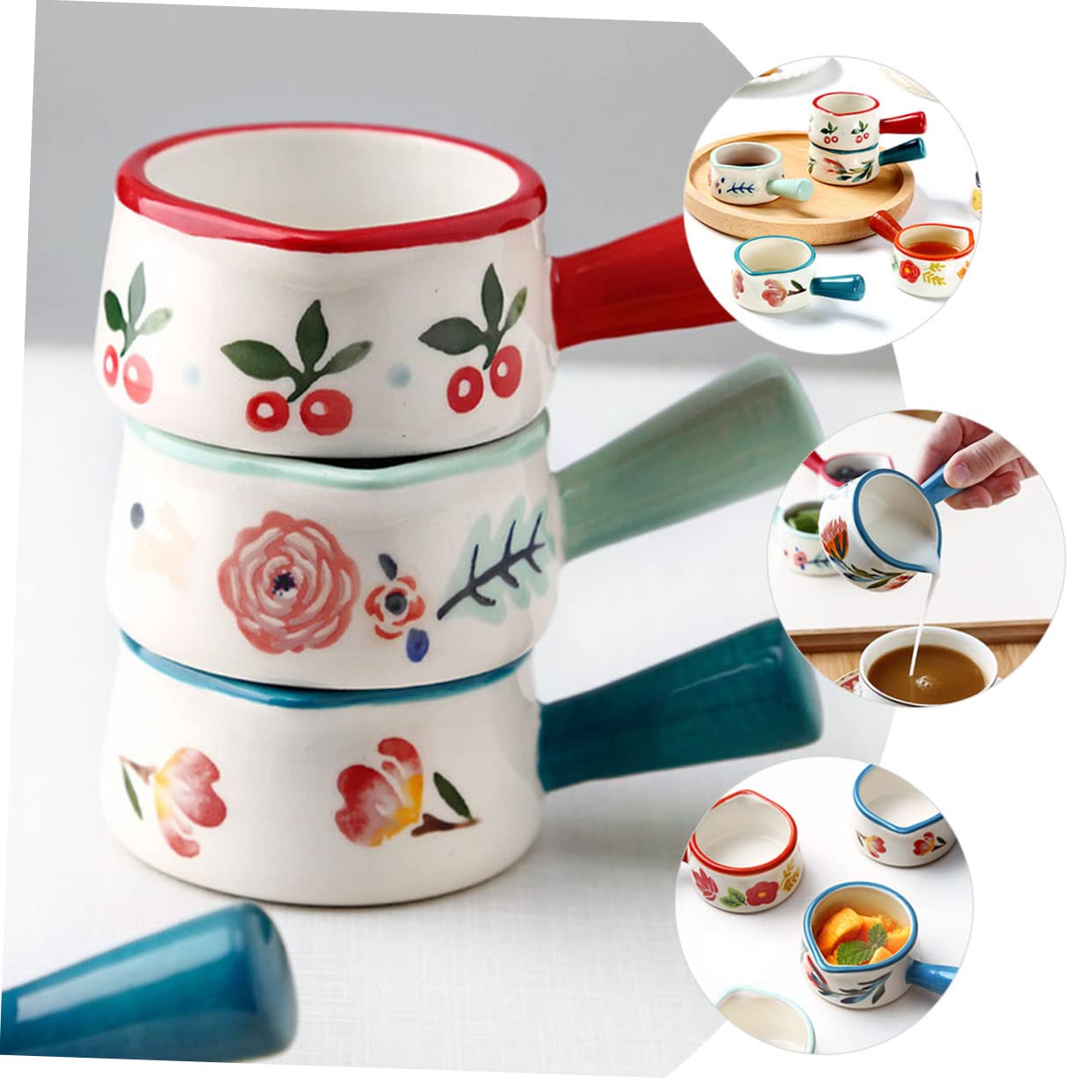 Cabilock Diseño Práctico para Verter Juego de 6 con Mango Jarras Pequeñas de Cerámica 50ml para Leche y Café Ideales para Uso en Casa y Hoteles