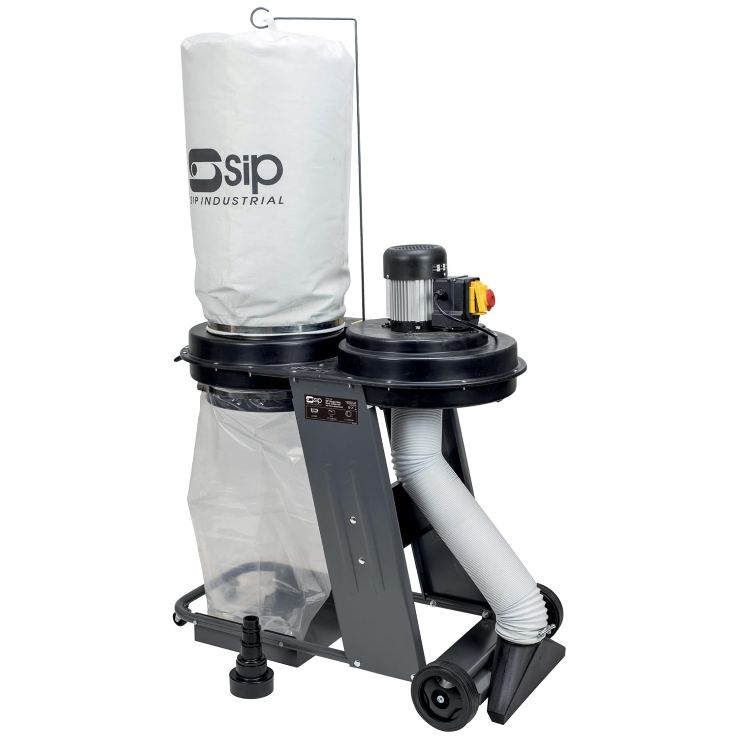 SIP Workshop Single Bag Dust Collector 550W 1200m³/hr 57L 5µm Dust Extractor with Floor Attachment