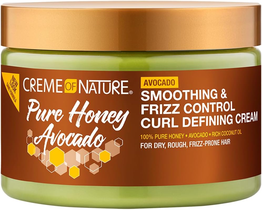 Creme of Nature, Pure Honey Hair Food Avocado, Avocado Oil and Honey Styling Cream, Defines and Nourishes Curls, Styling Care for Fluffy Curly Hair, Without Rinsing Out, 11 oz