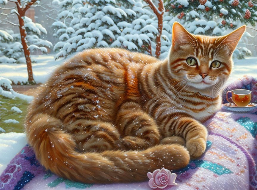 Toile chat marmelade relaxant thé 50x70cm pour créer un coin lecture cosy