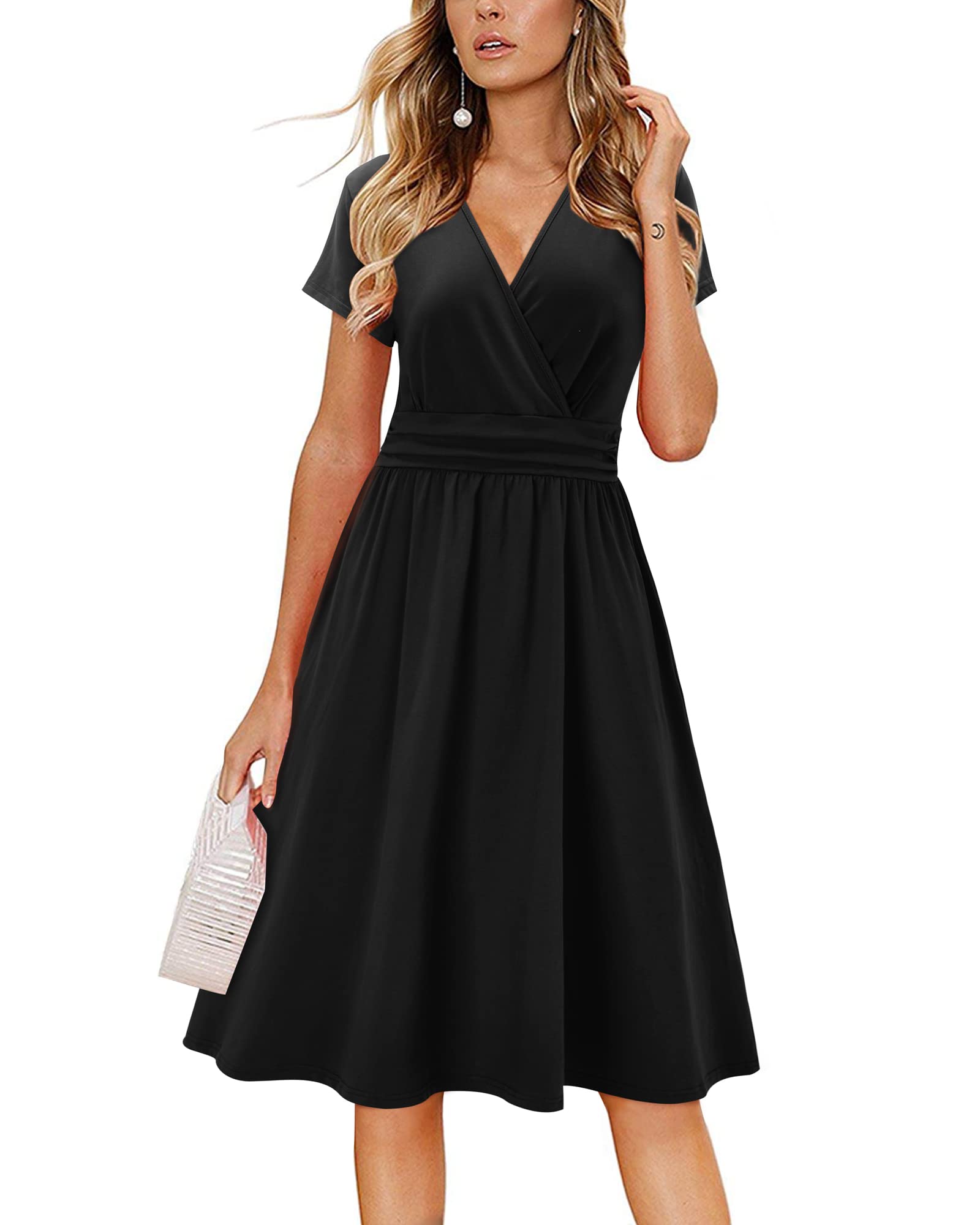 Newshows Women's Pockets Wrap V Neck Floral Summer Vacation Casual Sundress | Wrinkle Free, Stretchy, Summer Beach Floral Sundress 2026, Casual Dress for Vacation, Guaduation, Side Pockets, A-line