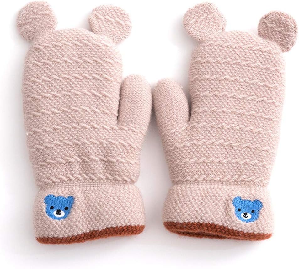 Child Cartoon Gloves Winter Plus Thick Keep Warm Cold Protection Windproof Boys And Girls Knitting Mittens, 4 Colors
