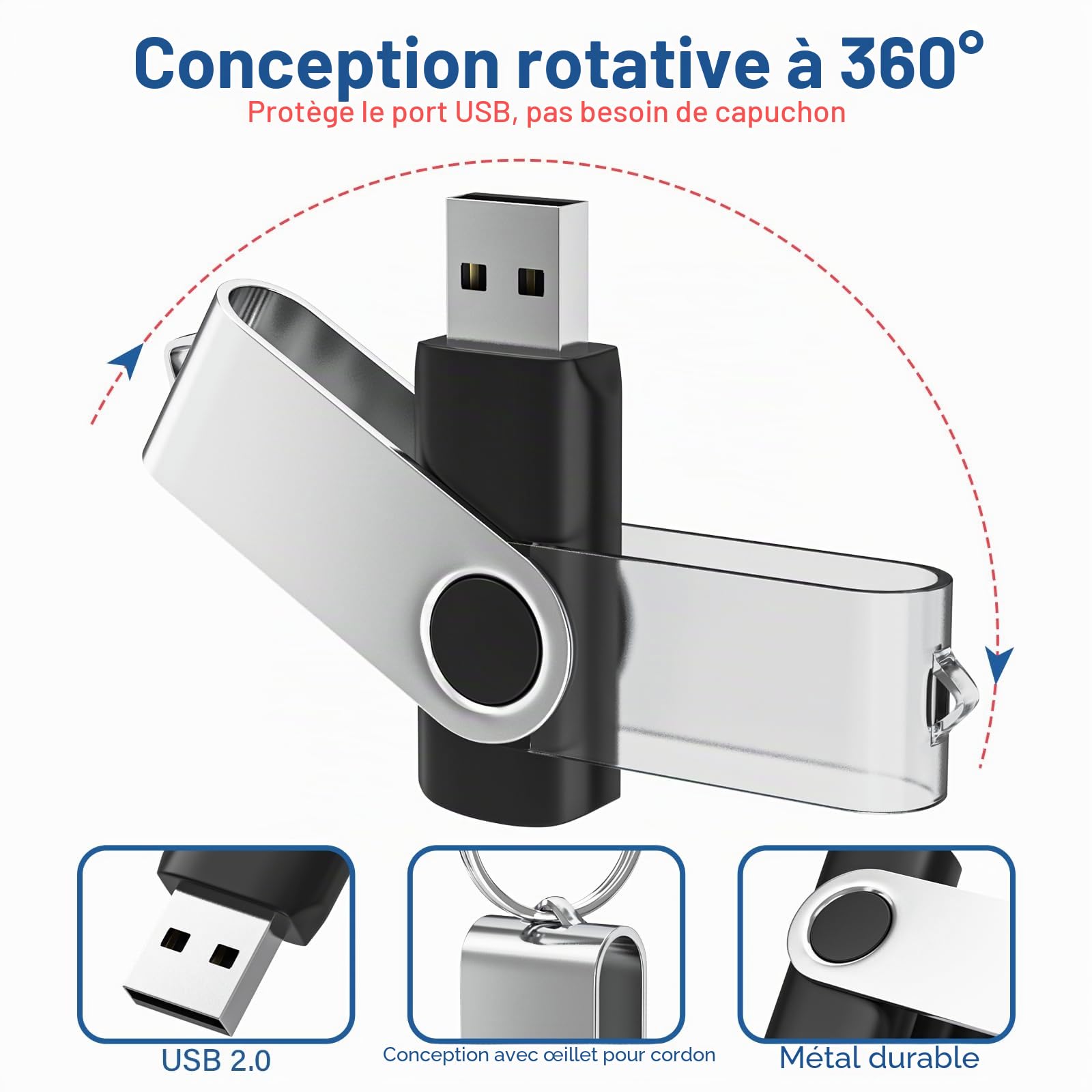 Cle USB 4 Go Lot de 20 Clés USB 2.0 Flash Drive Stockage Rotation Disque Mémoire Stick Clé USB Lot 4Go Stockage Données avec Lumière LED,Noir