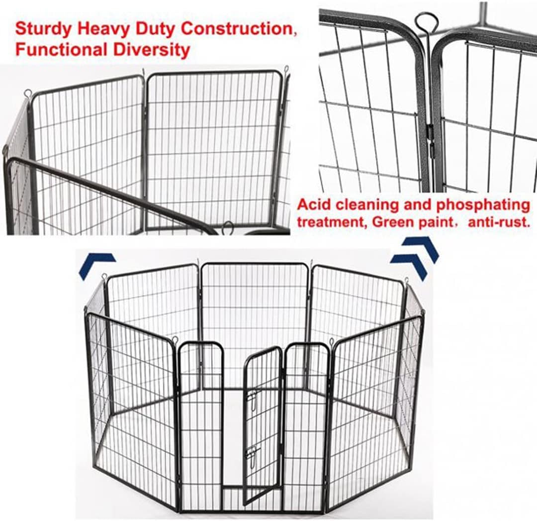 8 Panels Durable Heavy Duty Dog Playpen Pet Pen Run Enclosure (24", Black Hammertone)
