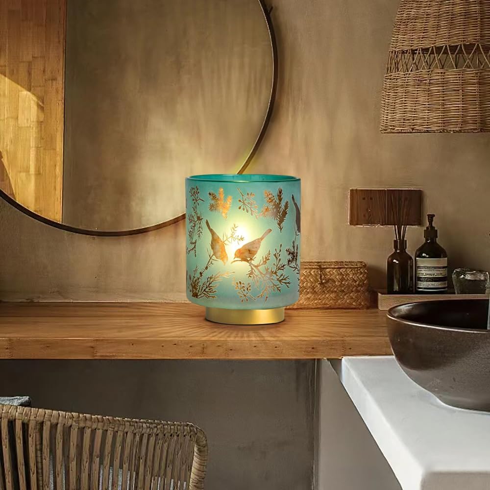 Battery Operated Lamp with Timer, Cordless Table Lamps for Room Decor,Small Table Lamp with LED Bulb, Glass Lamps Beside Table Light for Living Room,Bedroom (Blue)