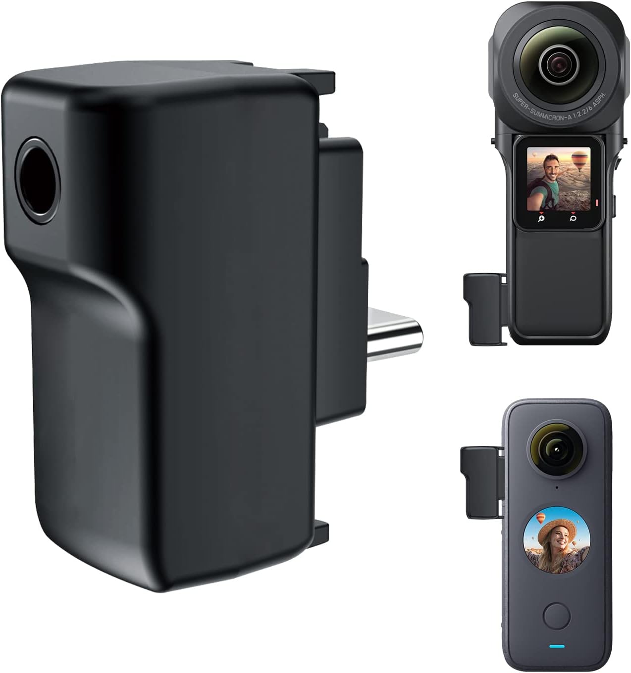 Excefore ONE X2 Dual Mic Adapter, Upgraded 3.5mm Input Mic Compatible with Insta360 ONE RS 1 Inch X2 Extrenal Microphones and USB-C Port, Insta360 ONE X2 Mic Action Camera Accesories