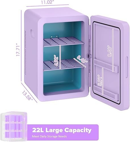 Miniatura 9 de Mini refrigerador de 22 L30 latas para dormitorio, enfriador y calentador portátil de 12 V CC, mini refrigerador con frente de vidrio, para