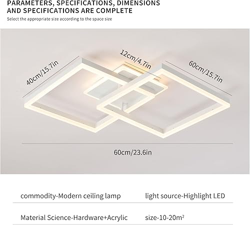 Miniatura 5 de Becailyer Lámpara de techo LED moderna de 71 W, lámpara de techo regulable empotrada con control remoto, lámpara de techo cuadrada de acrílico de