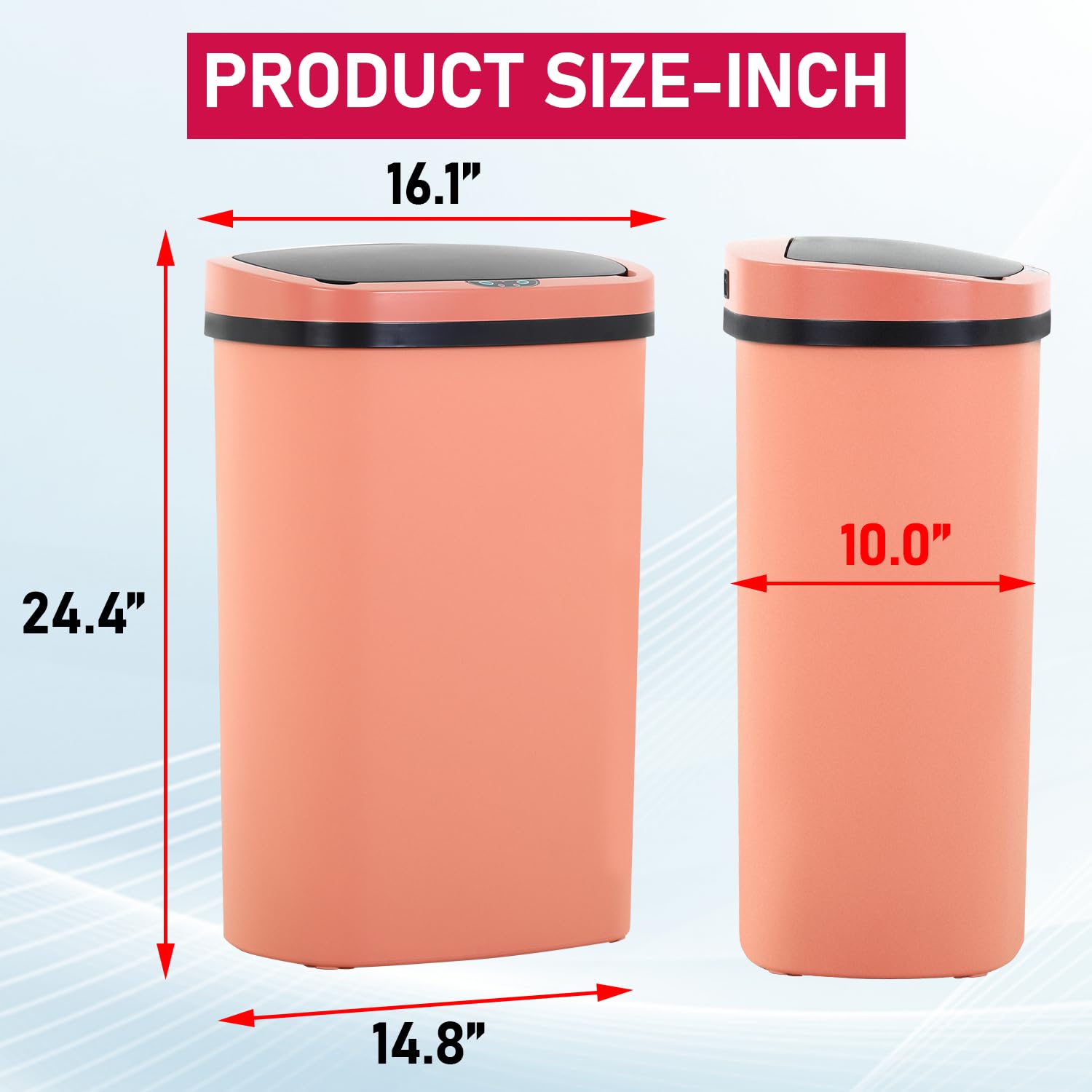 Ruesleag 13 Gallon Kitchen Trash Can Automatic Touch Free Garbage Can with Lid 50 Liter Waste Bin Mute Anti-Fingerprint for Bedroom Home Office Living Room,Pink
