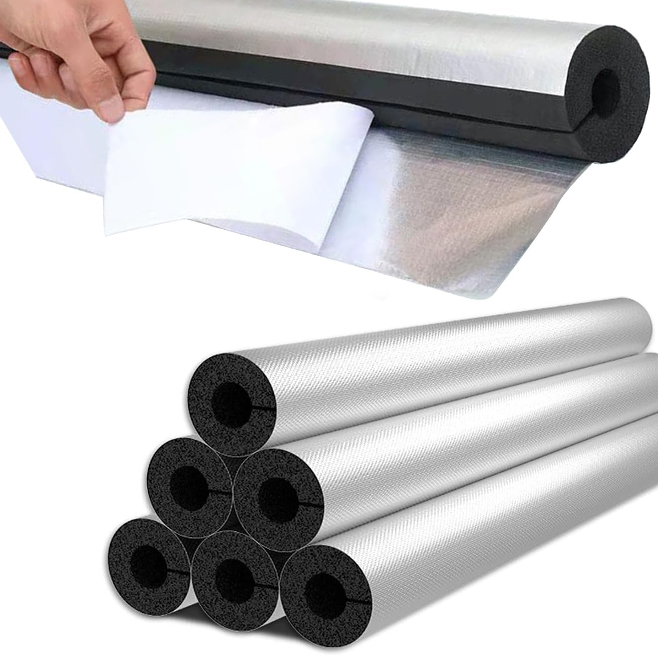Voxirum Outdoor Antifreeze Insulation Tube for ID 16-219mm Self Seal Pipe Insulation Lagging Aluminum Foil Foam Tubing Pre Slit Pipe Insulation Foam Tube (ID) 48mm x (T) 20mm x (L) 0.95m