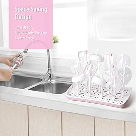 Termichy Baby Bottle Drying Rack, Large Capacity Baby Bottle Rack for Bottles, Dry Rack with Removable Water Tray(Pink)