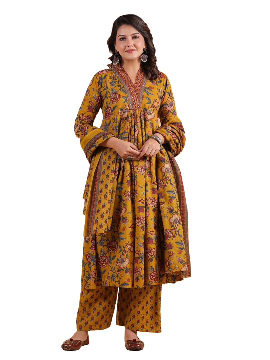 Vbuyz Women'S Floral Printed Cotton White And Purple Stitched Kurta Palazzo With Dupatta | Straight Kurta Pant Dupatta | K... - Review, Price and Buying Guide